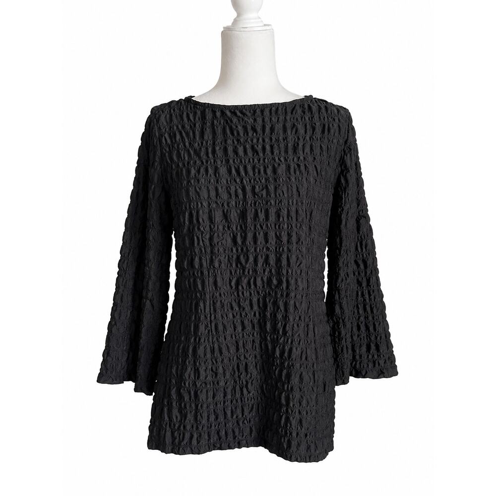 IC by Connie K Black Crinkle Texure Blouse Women's M Wide Sleeve Whimsigoth Top